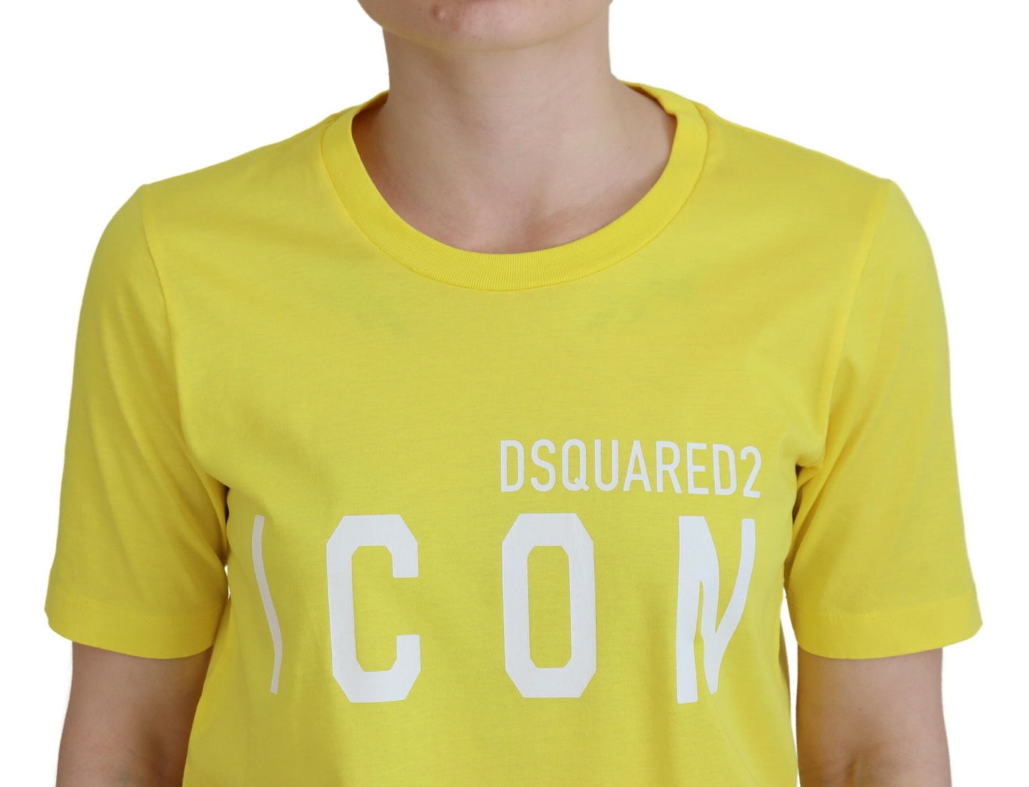 Dsquared² Gelbes BaumwollShiny Icon Renny Kleid T-Shirt mit Rundhalsausschnitt