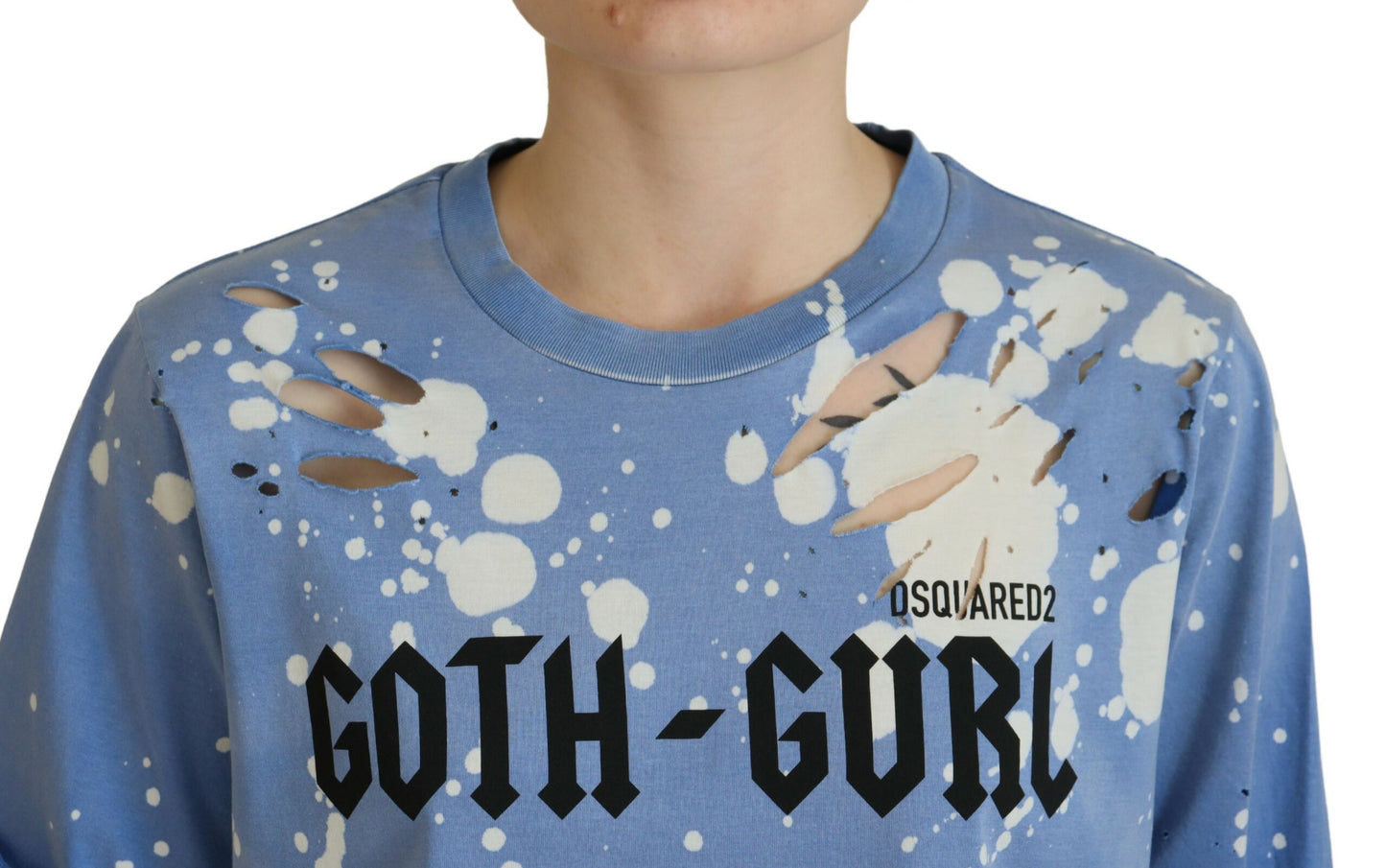 Dsquared² Blaues Goth Gurl Print schwarzer Spitze Baumwolle T-shirt