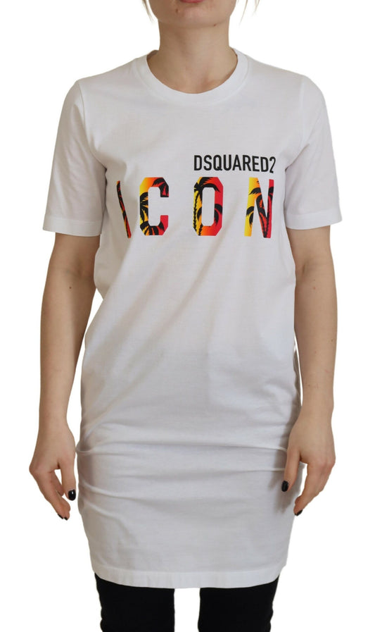 Dsquared² Weißes T-Shirt mit Rundhalsausschnitt und Icon-Logo-Druck aus Baumwolle