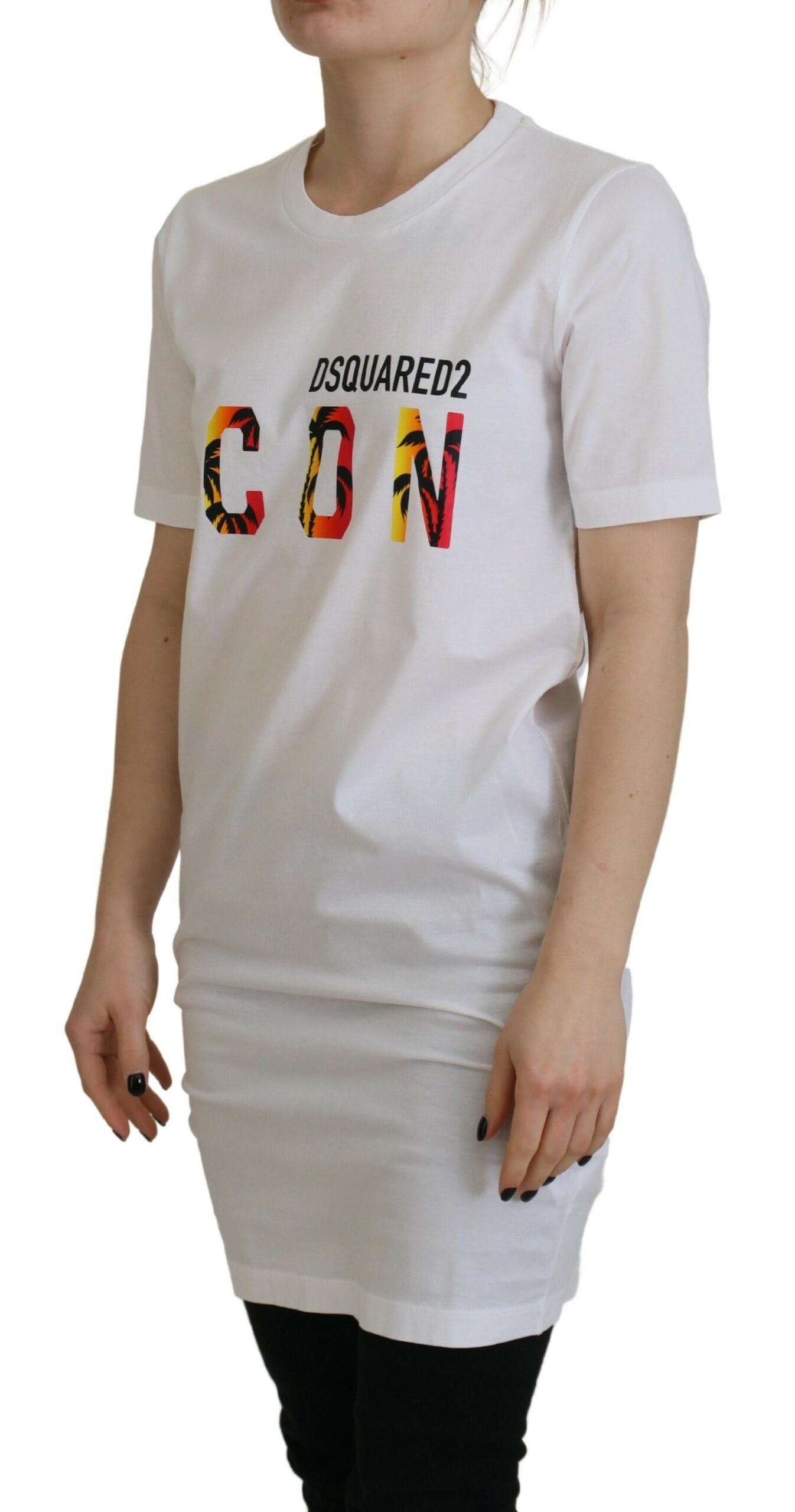 Dsquared² Weißes T-Shirt mit Rundhalsausschnitt und Icon-Logo-Druck aus Baumwolle