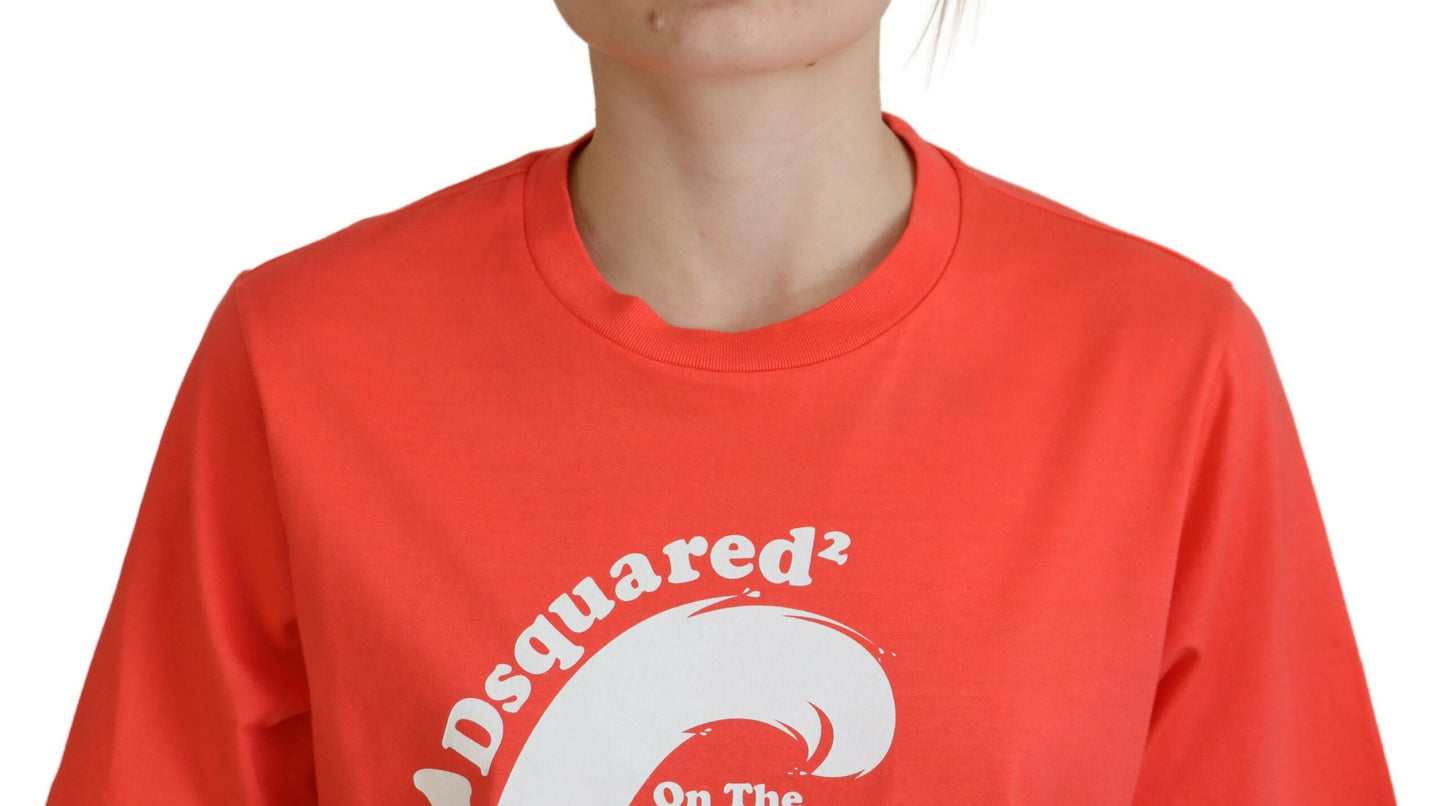 Dsquared² Orangefarbenes Logo-T-Shirt aus Baumwolle mit Rundhalsausschnitt und kurzen Ärmeln