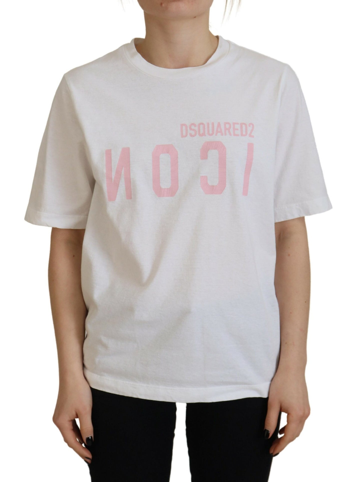 Dsquared² Weißes Baumwolle Shiny Icon East Tee T-Shirt mit Rundhalsausschnitt