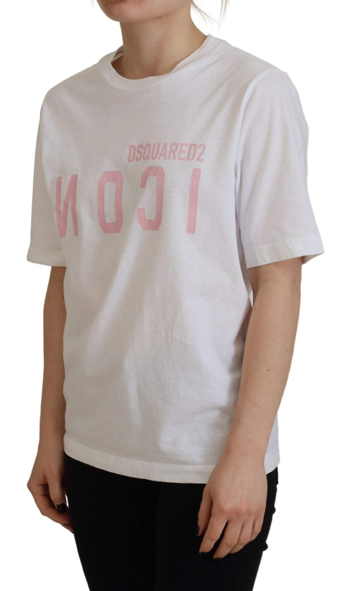 Dsquared² Weißes Baumwolle Shiny Icon East Tee T-Shirt mit Rundhalsausschnitt