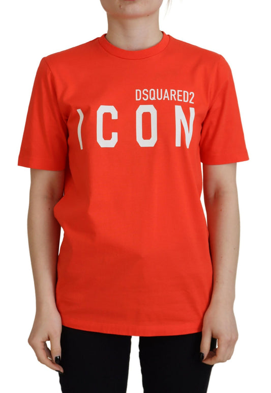 Dsquared² Orange Cotton Shine Icon East Tee Crew Neck T-paita