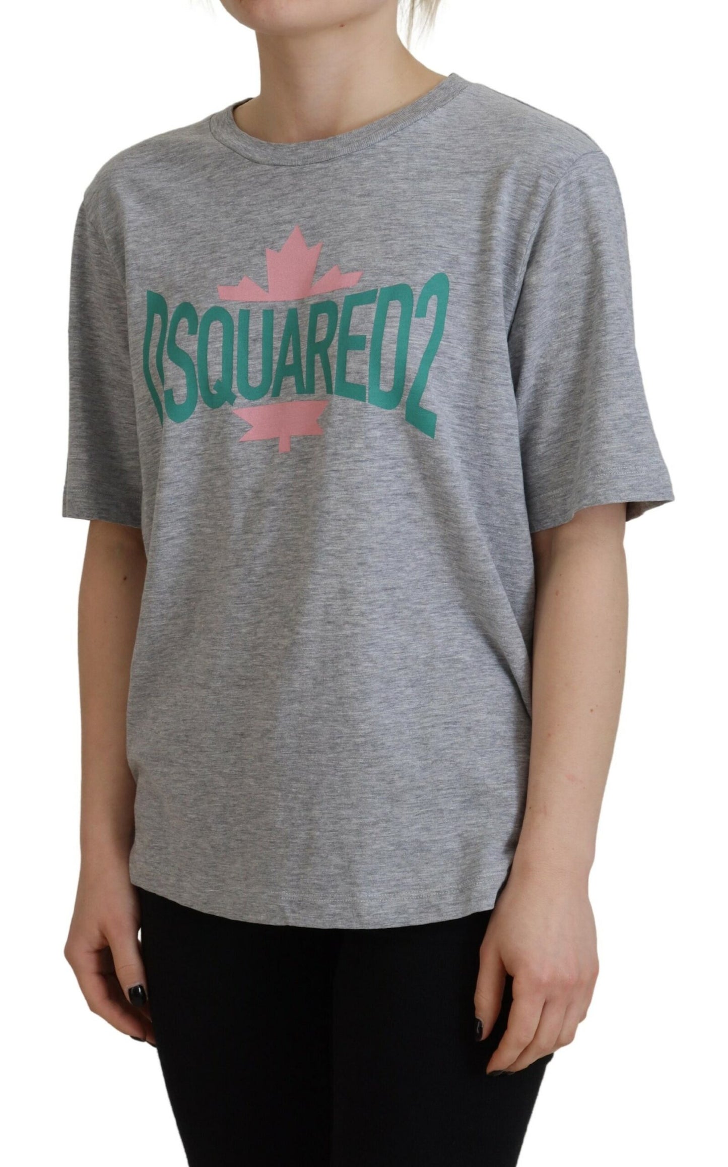 Dsquared² Grey Logo Cotton Crewneck lyhythihainen T-paita