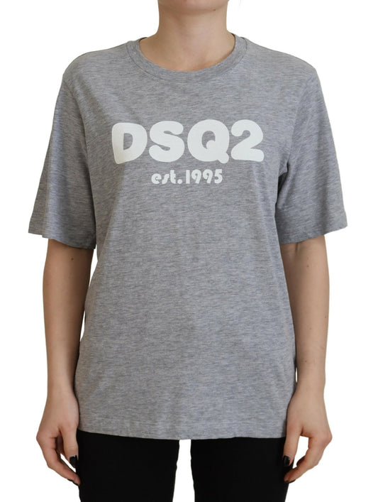 Dsquared² Graues Logo Baumwoll-Crewneck-T-Shirt mit kurzen Ärmeln