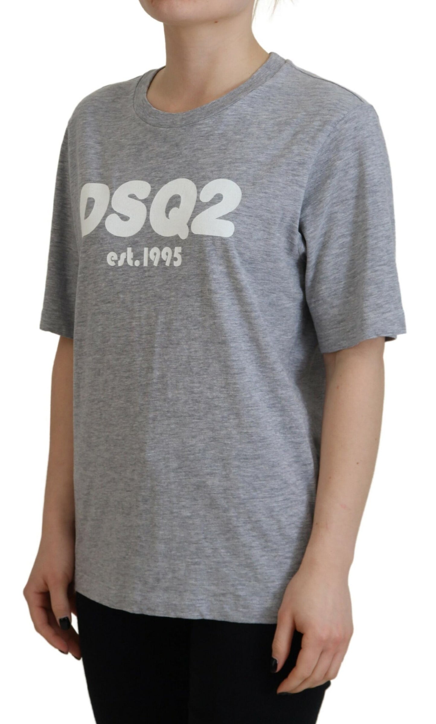 Dsquared² Graues Logo Baumwoll-Crewneck-T-Shirt mit kurzen Ärmeln