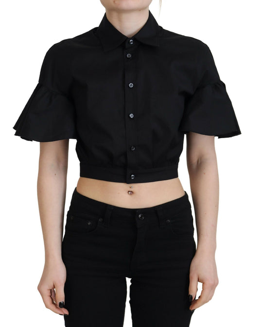 Dsquared² Black short-sleeved top with collar and button placket