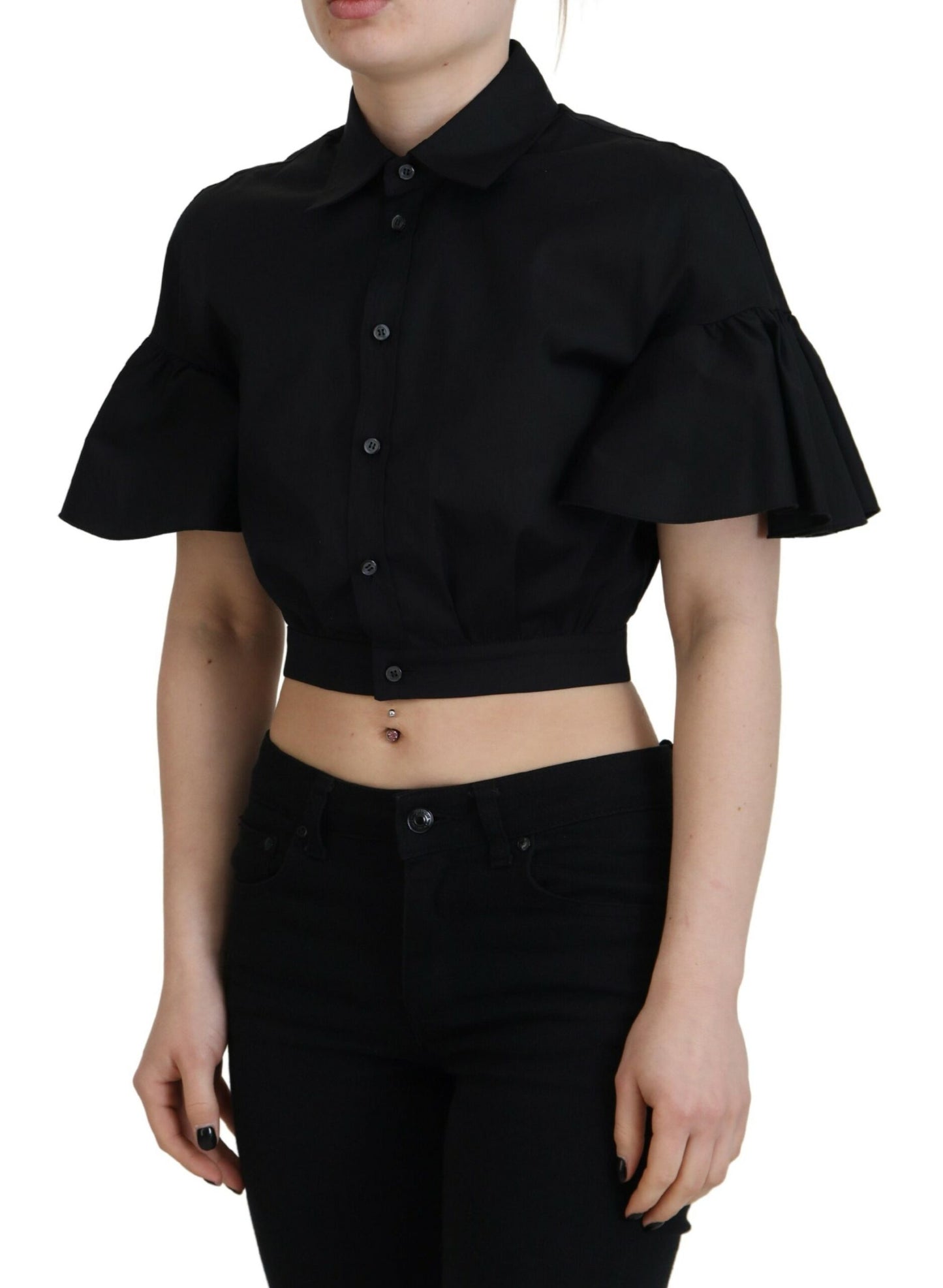 Dsquared² Black short-sleeved top with collar and button placket