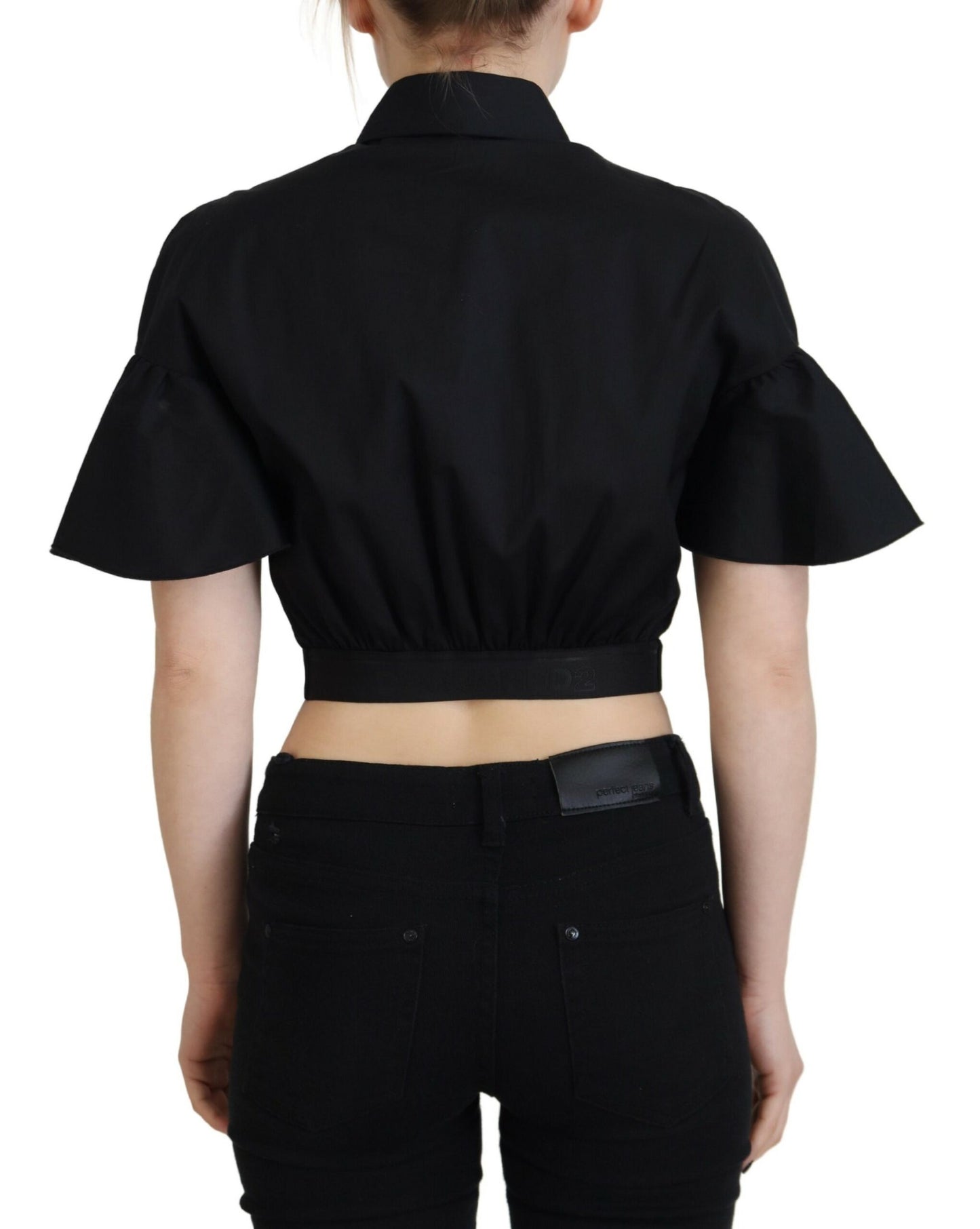 Dsquared² Black short-sleeved top with collar and button placket