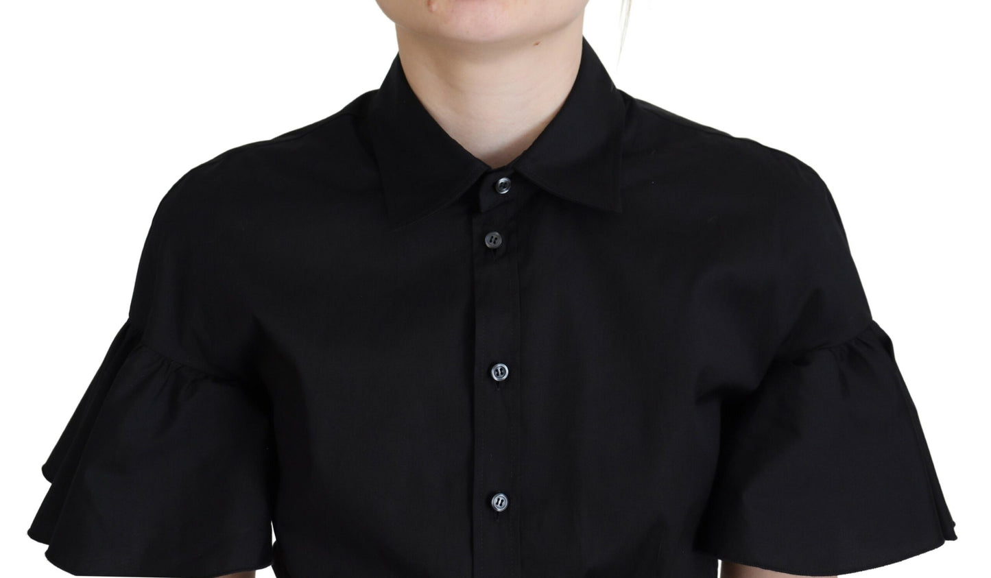 Dsquared² Black short-sleeved top with collar and button placket