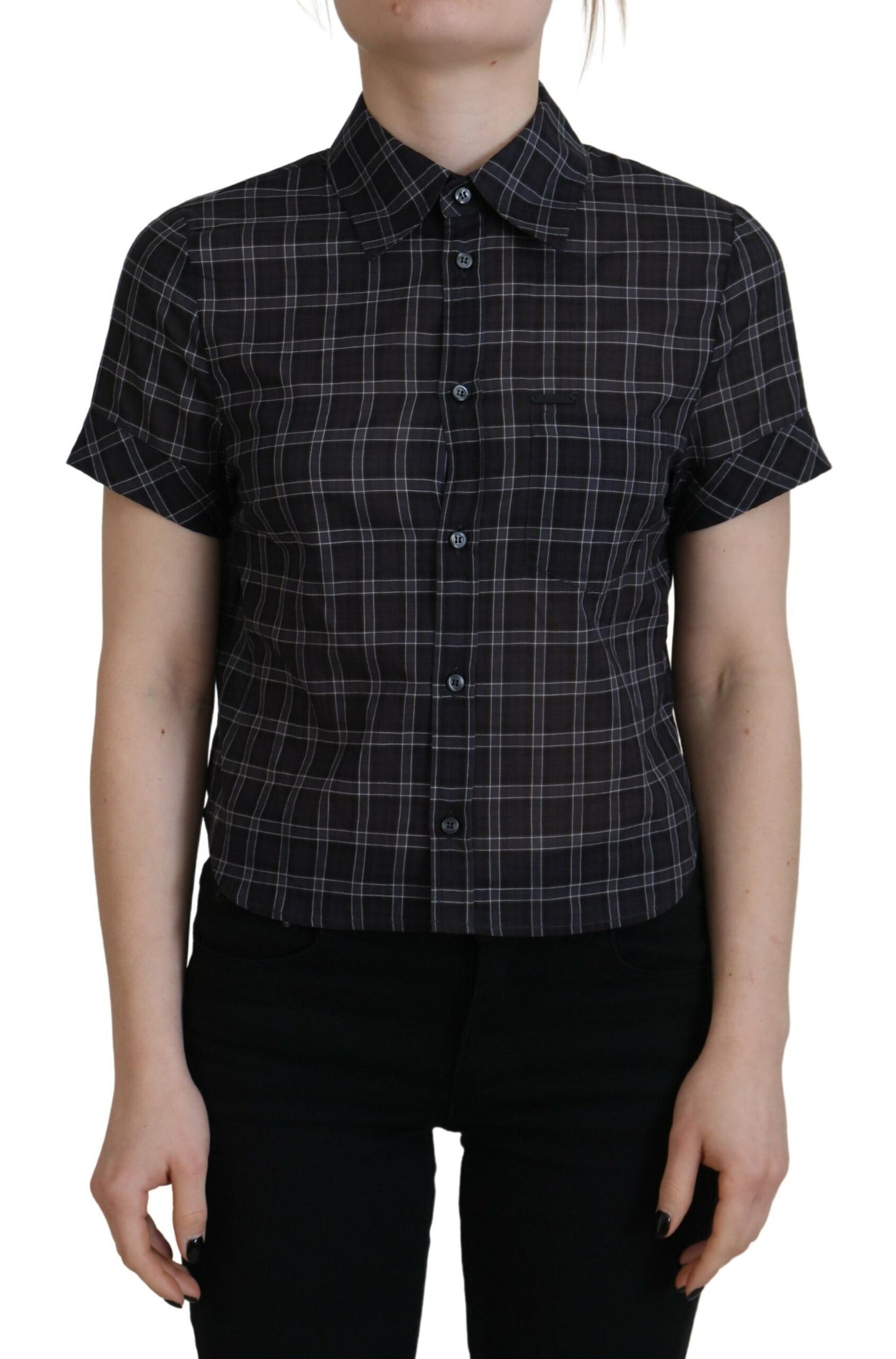 Dsquared² Black Checked Buttoned Short Sleeve Top