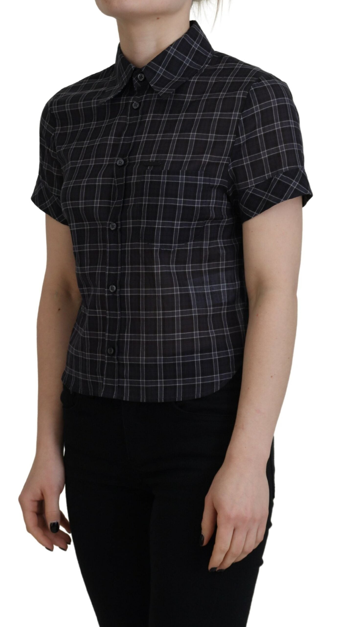 Dsquared² Black Checked Buttoned Short Sleeve Top