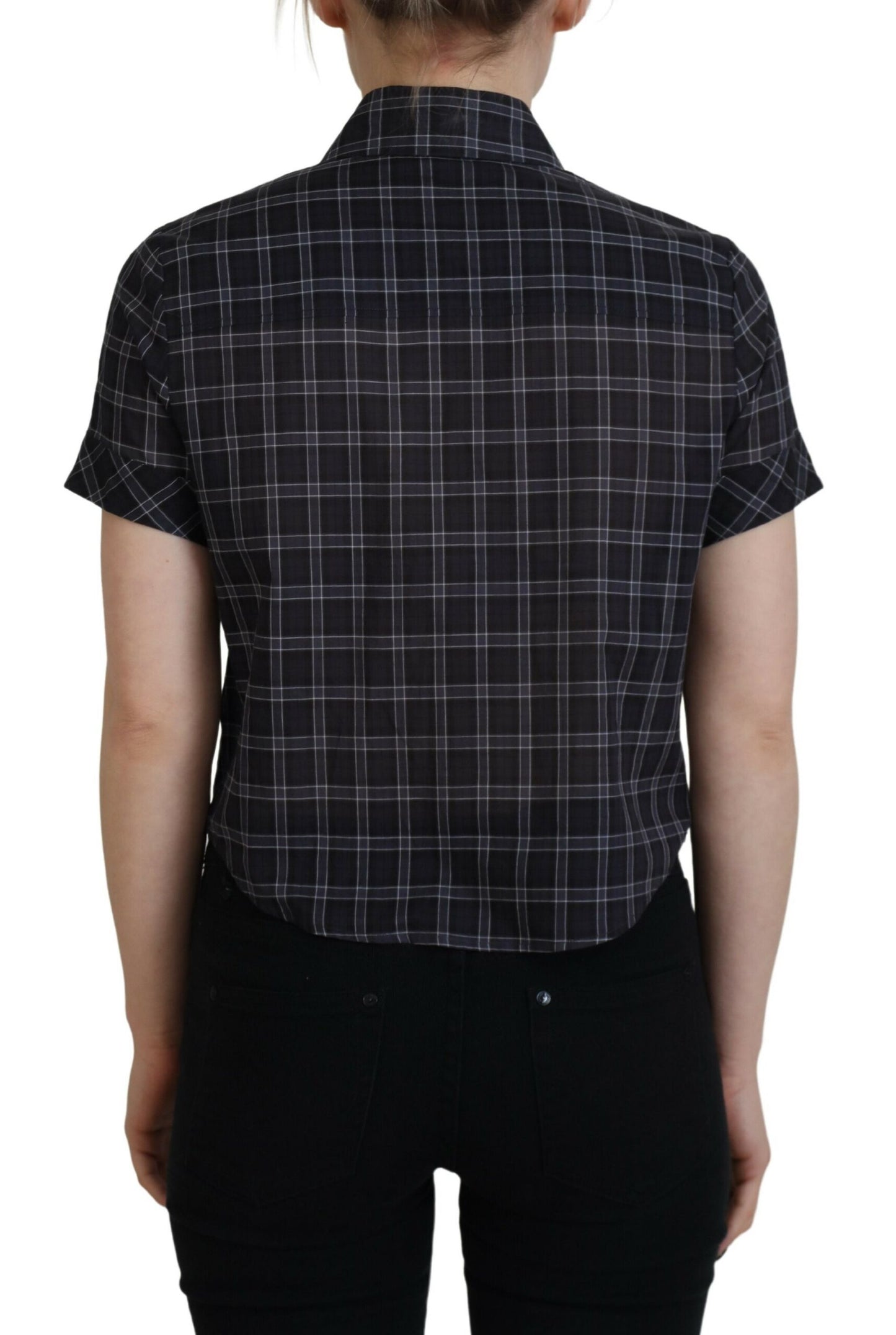 Dsquared² Black Checked Buttoned Short Sleeve Top