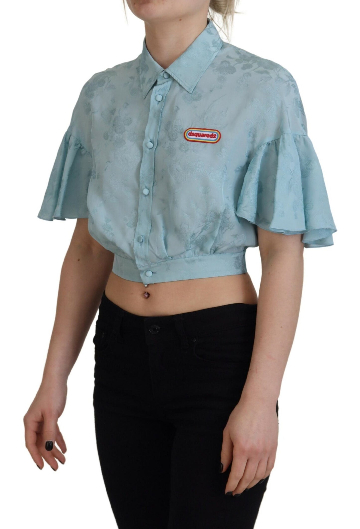 Dsquared² Short-sleeved top with blue collar and button placket