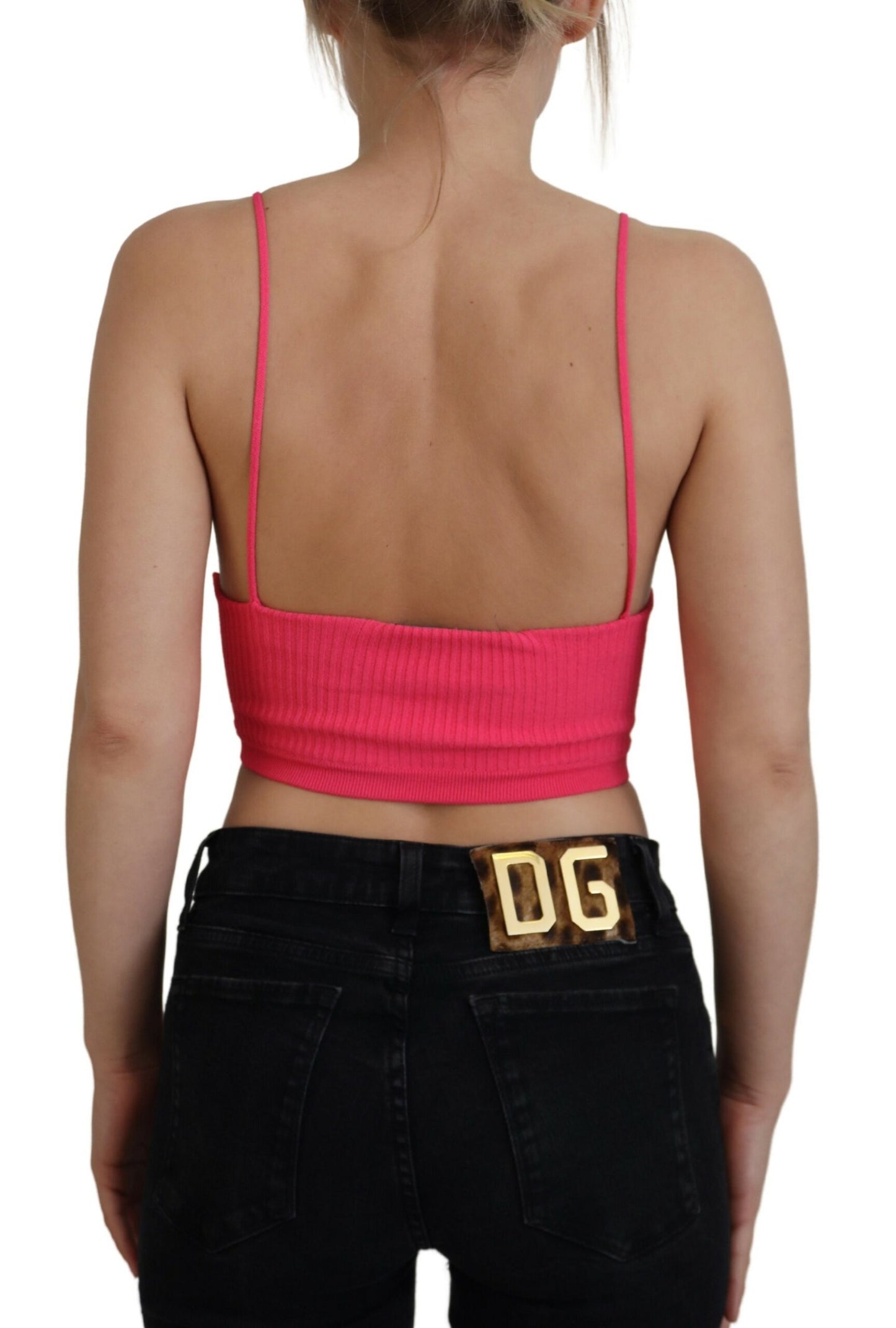 Dsquared² Pink Ribbed Spaghetti Strap Bra