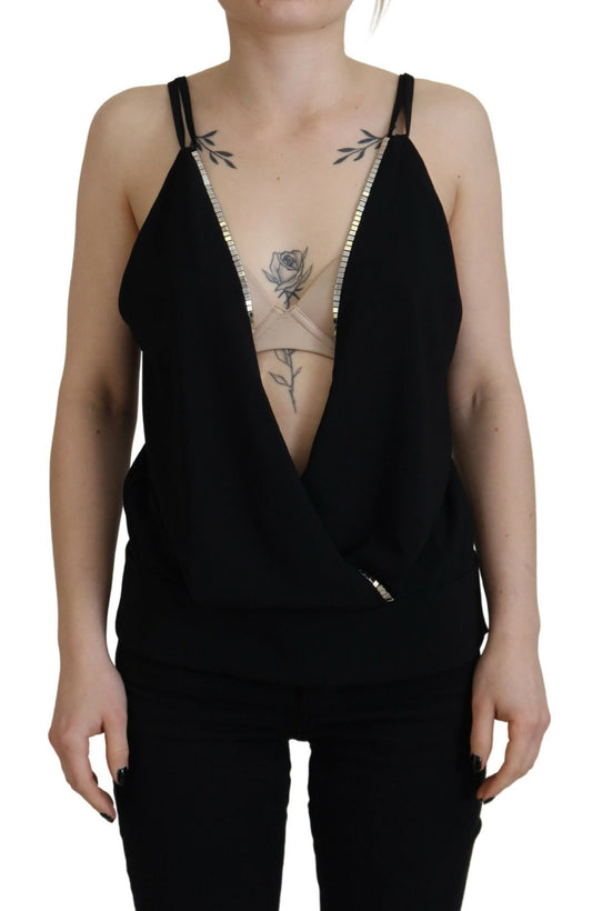 Dsquared² Black embellished sleeveless tank top with deep V-neck