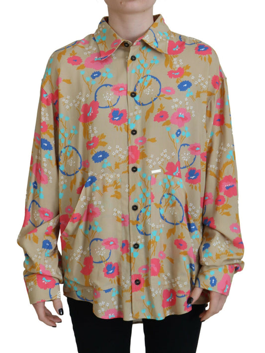 Dsquared² beige floral button-down shirt with long sleeves