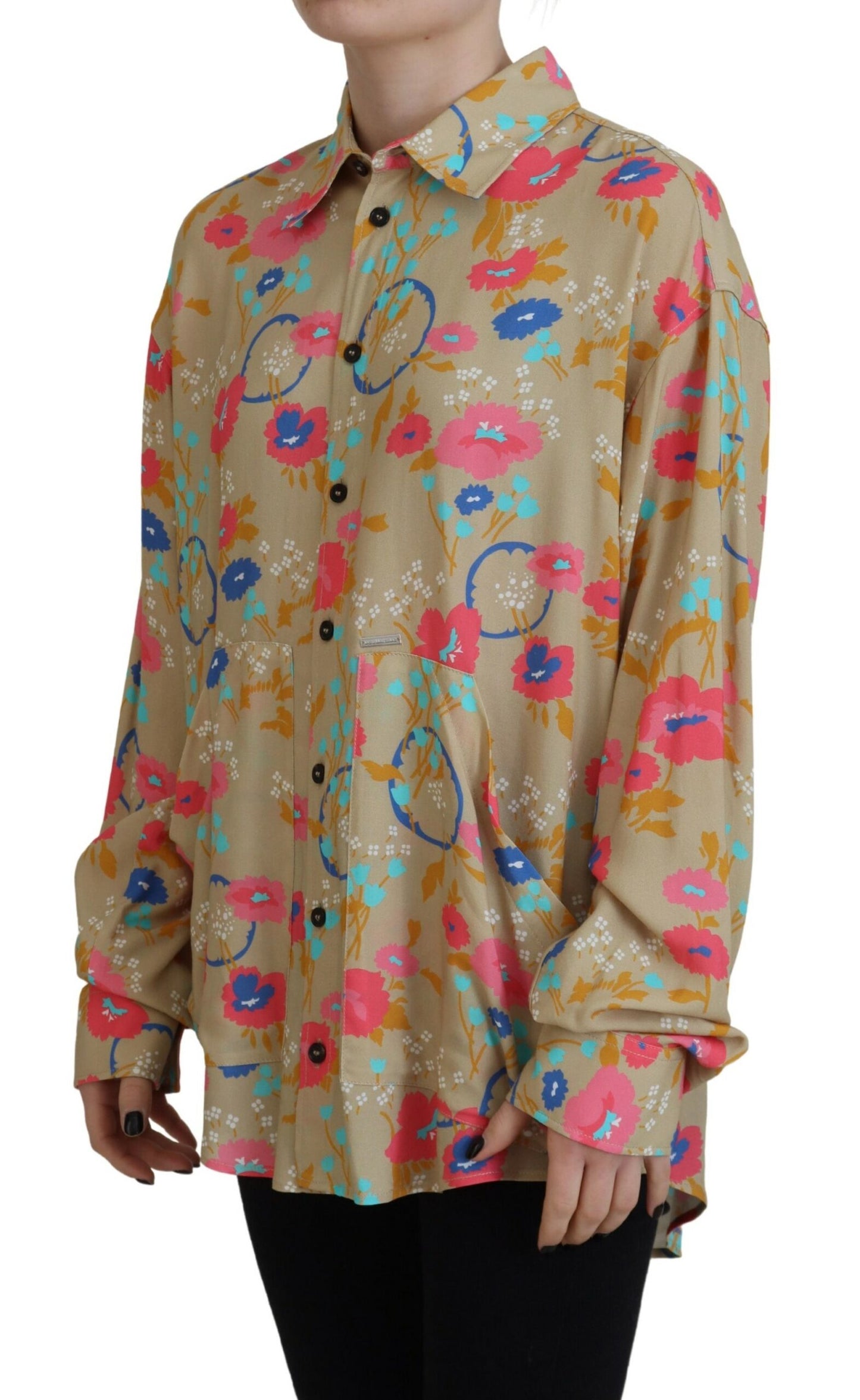 Dsquared² beige floral button-down shirt with long sleeves