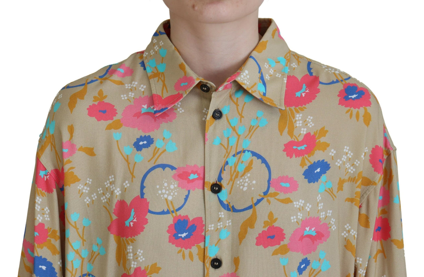 Dsquared² beige floral button-down shirt with long sleeves