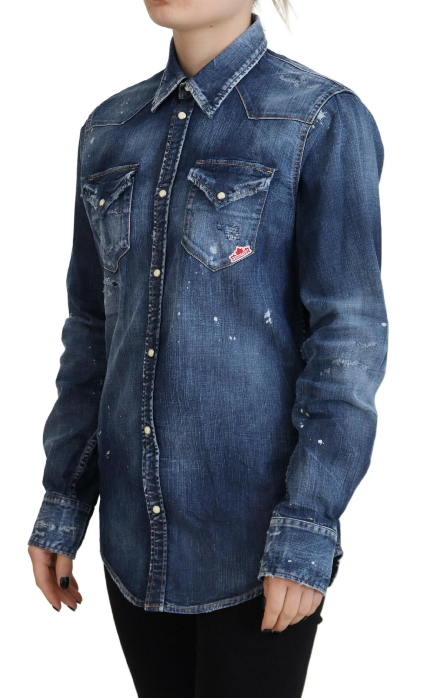 Dsquared² Blue washed cotton shirt with denim button placket