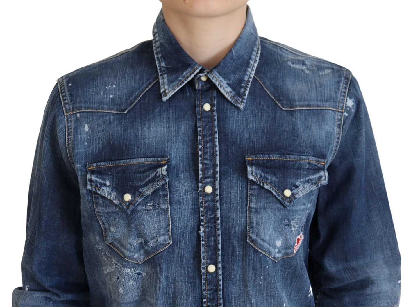 Dsquared² Blue washed cotton shirt with denim button placket