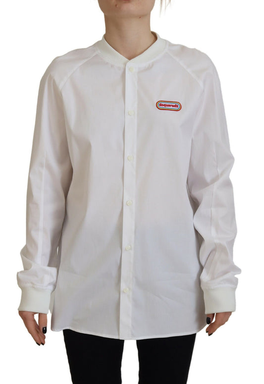 Dsquared² White cotton button-down long-sleeved round-neck top