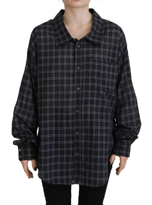 Dsquared² Black shirt with checked collar and long sleeves