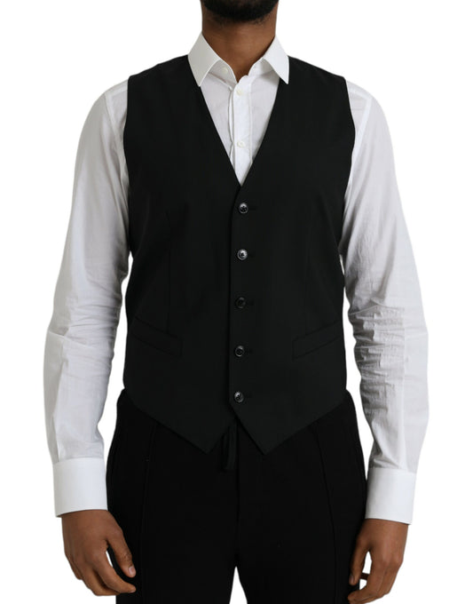 Dolce &amp; Gabbana Black Wool Formal Dress Vest Waistcoat