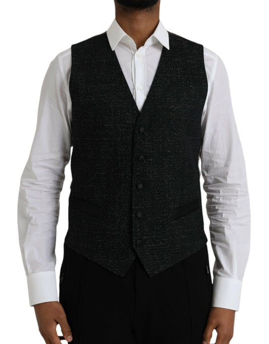 Dolce &amp; Gabbana Black Brown Silk Vest Dress Formal Waistcoat