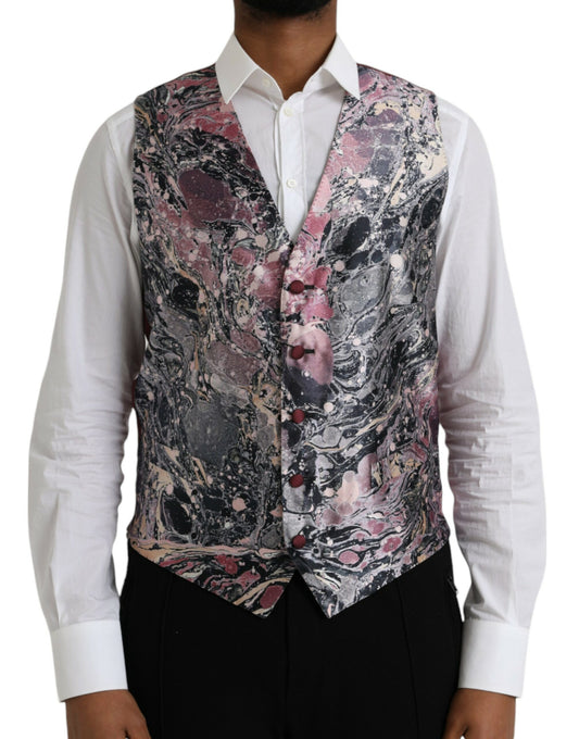 Dolce &amp; Gabbana Multicolor Galaxy Silk Vest Formal Waistcoat