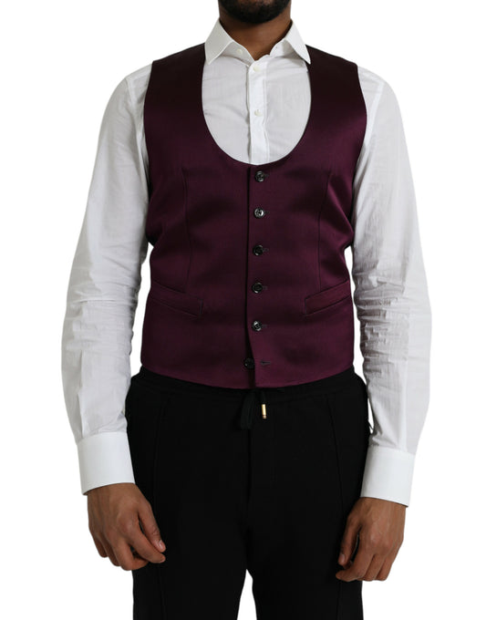 Dolce &amp; Gabbana Maroon Satin Silk Vest Dress Formal Waistcoat