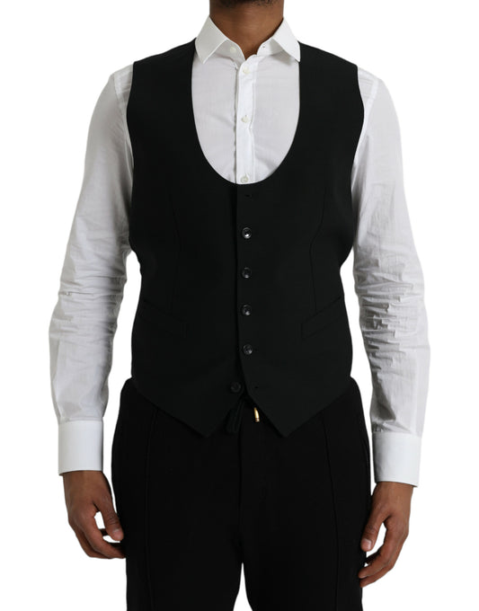 Dolce &amp; Gabbana Black Wool Vest Dress Formal Waistcoat