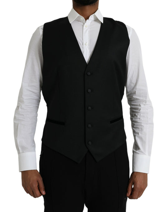 Dolce &amp; Gabbana Black Silk Vest Dress Formal Waistcoat