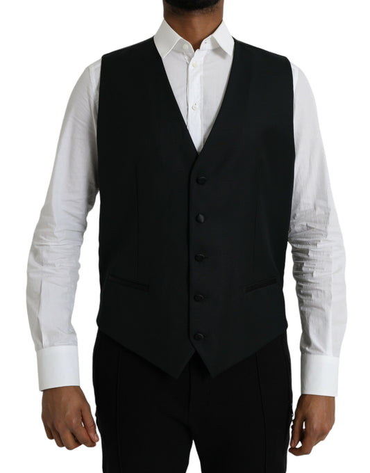 Dolce &amp; Gabbana Black Wool Vest Dress Formal Waistcoat