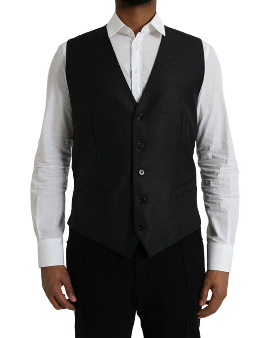 Dolce &amp; Gabbana Black Wool Vest Dress Formal Waistcoat