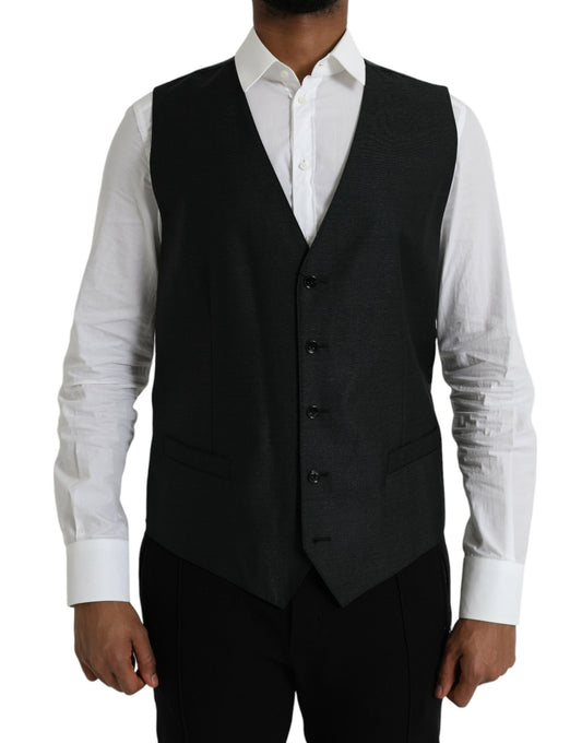 Dolce &amp; Gabbana Black Wool Vest Dress Formal Waistcoat