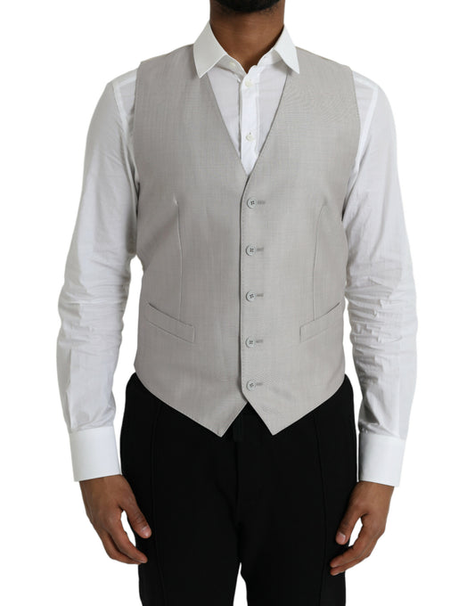 Dolce &amp; Gabbana Light Gray Wool Formal Dress Vest Waistcoat