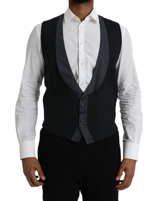 Dolce &amp; Gabbana Black Wool Vest Dress Formal Waistcoat