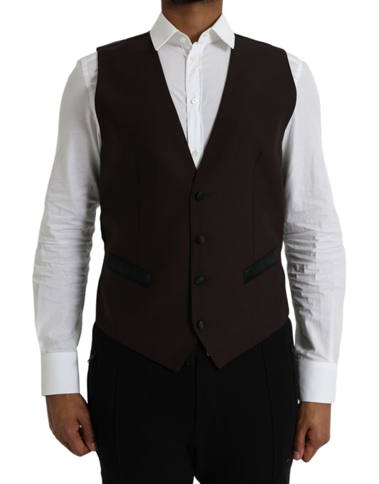 Dolce &amp; Gabbana Brown Wool Doublet Dress Formal Vest