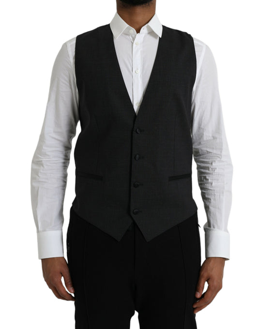 Dolce &amp; Gabbana Black Cotton Vest Dress Formal Waistcoat