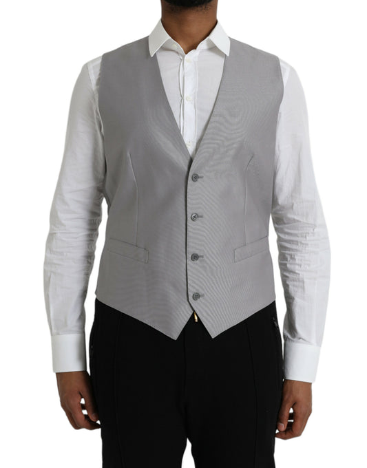 Dolce &amp; Gabbana Light Gray Wool Formal Dress Vest Waistcoat