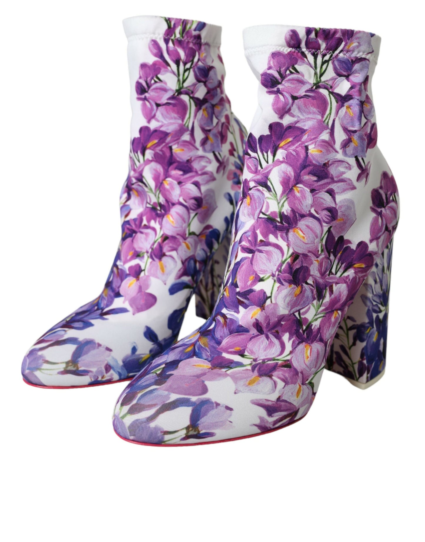 Dolce &amp; Gabbana White Floral Jersey Stretch Boots -kengät