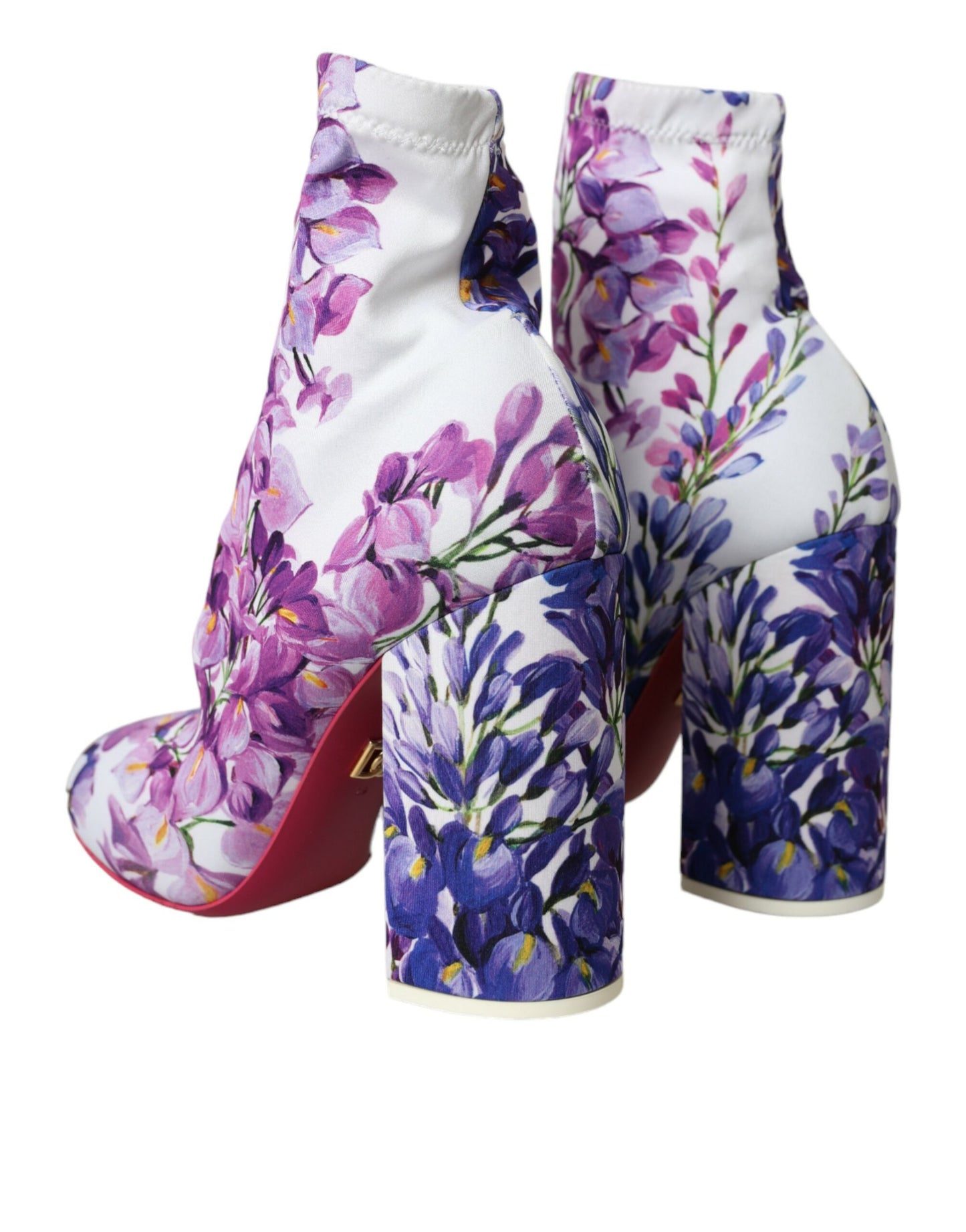 Dolce &amp; Gabbana White Floral Jersey Stretch Boots -kengät