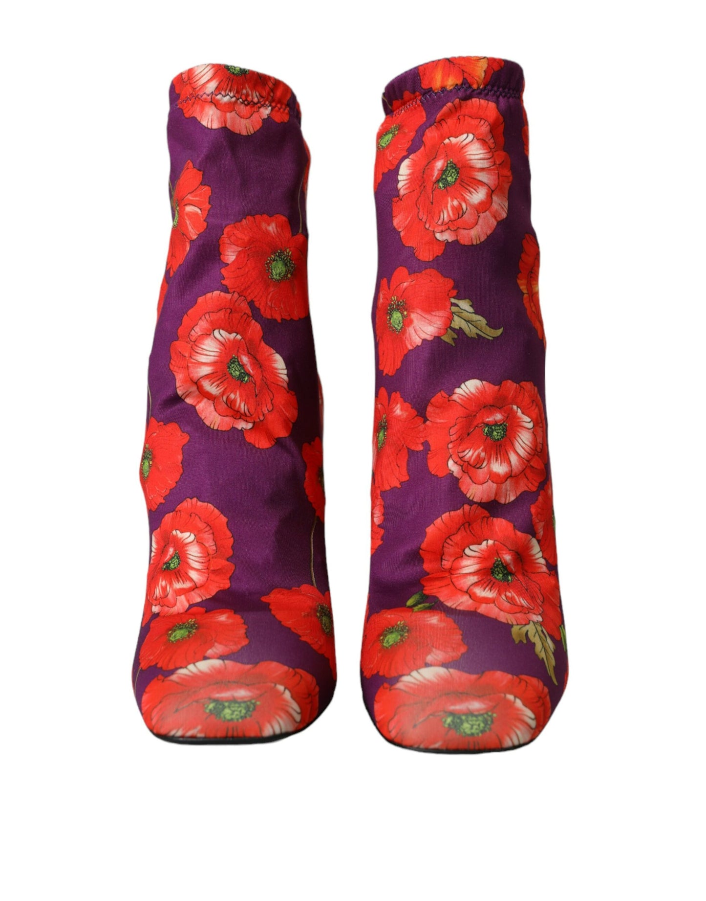 Dolce &amp; Gabbana Purple Floral Jersey Stretch Boots -kengät