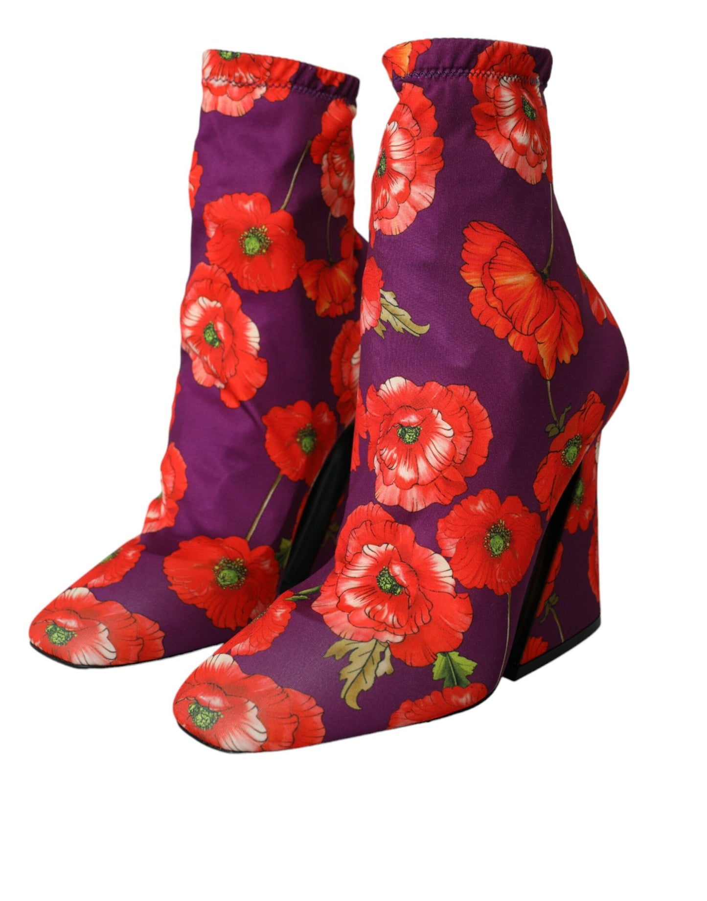 Dolce &amp; Gabbana Purple Floral Jersey Stretch Boots -kengät