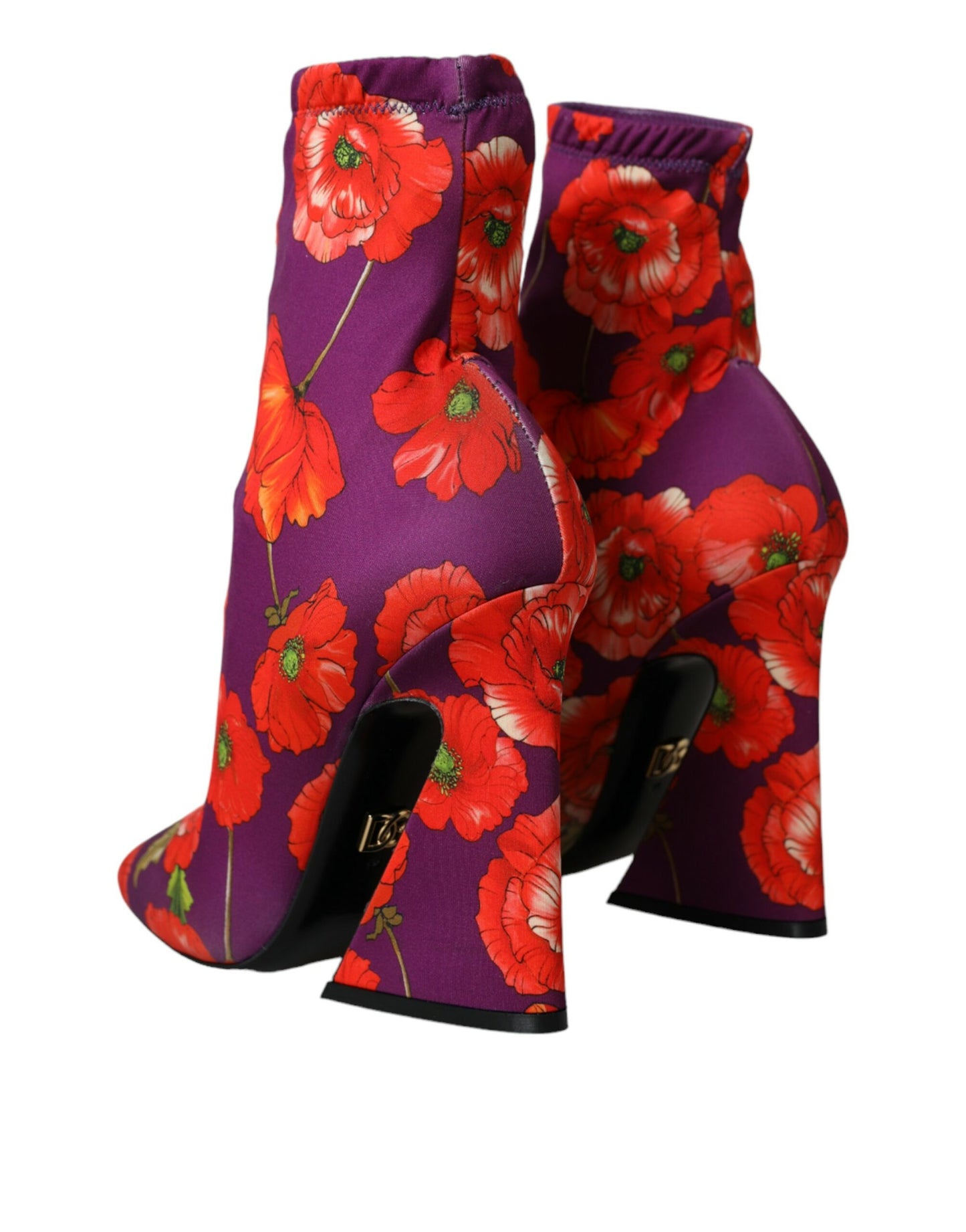 Dolce &amp; Gabbana Purple Floral Jersey Stretch Boots -kengät