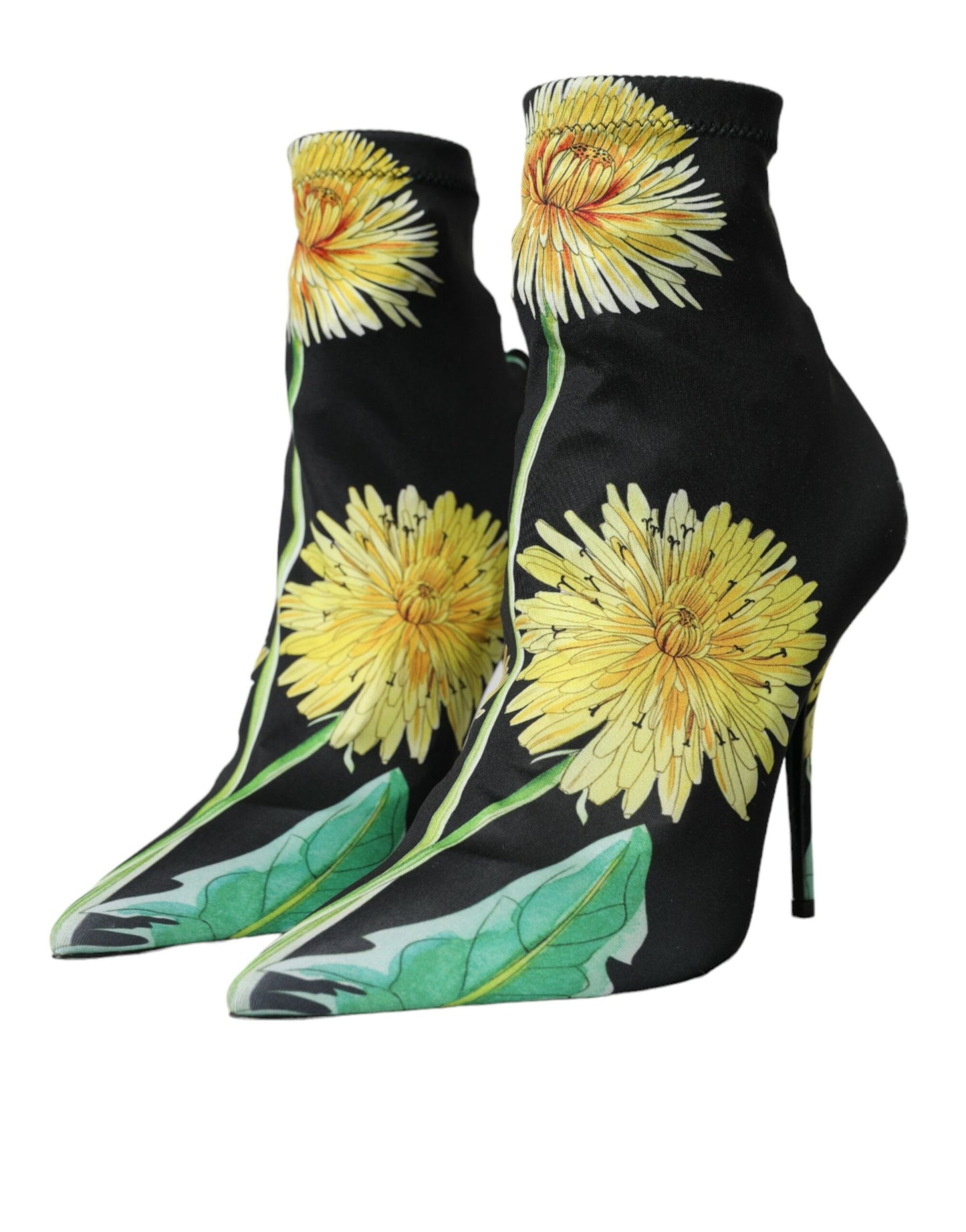 Dolce &amp; Gabbana Black Floral Jersey Stretch Boots -kengät