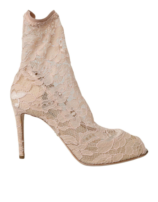 Dolce &amp; Gabbana Beige Stretch Taormina Lace-Up Boots -kengät