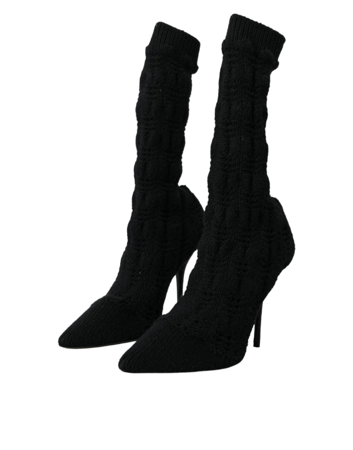 Dolce &amp; Gabbana Black Stiletto Heels Mid Calf Boots -kengät